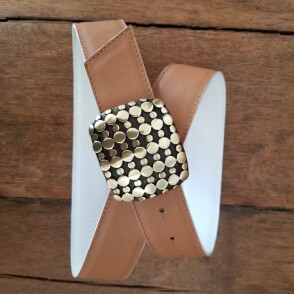 Ceinture reversible femme Camel / Blanc